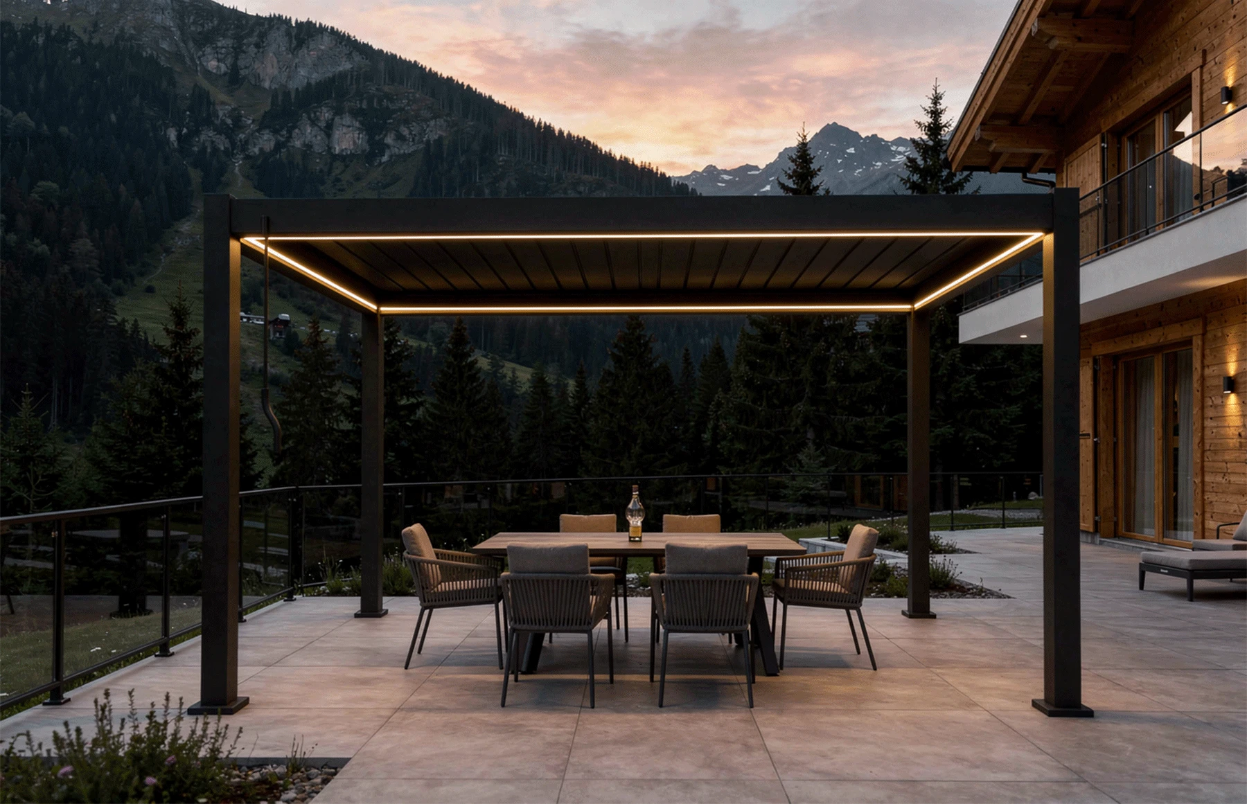 Pergola Bioclimatica X 2.0, Aluminiu, 4x4m, LED Lumina Calda, Gri Antracit