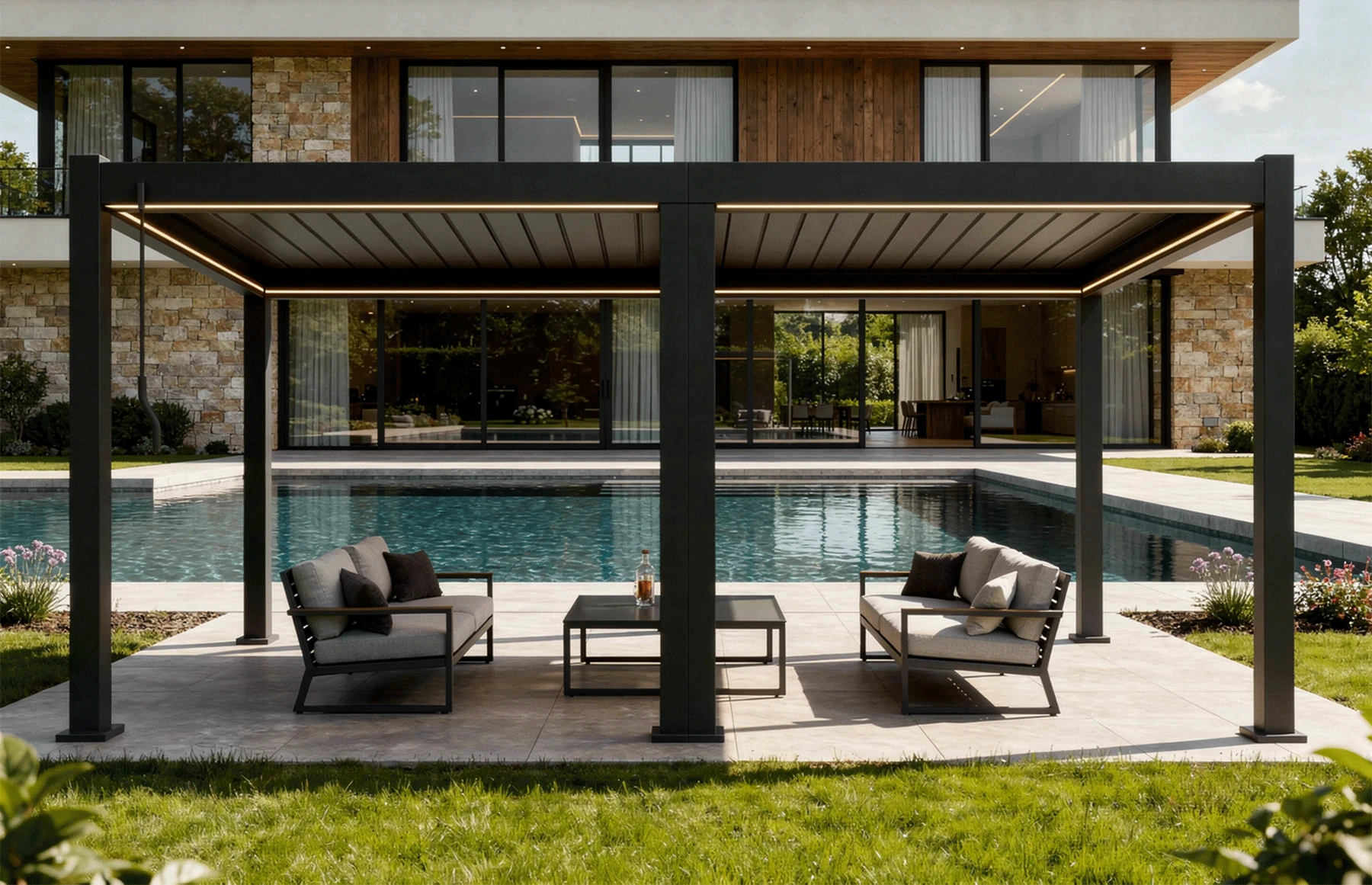 Pergola Bioclimatica X 2.0, Aluminiu, 4x6m, LED Lumina Calda, Gri Antracit