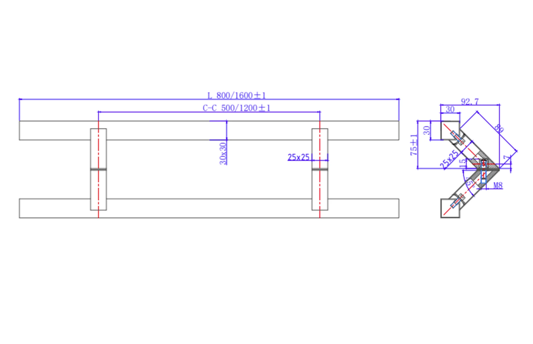Set mânere poartă inox satinat AISI 316, profil pătrat 30x30 mm Premium – Virtuoso