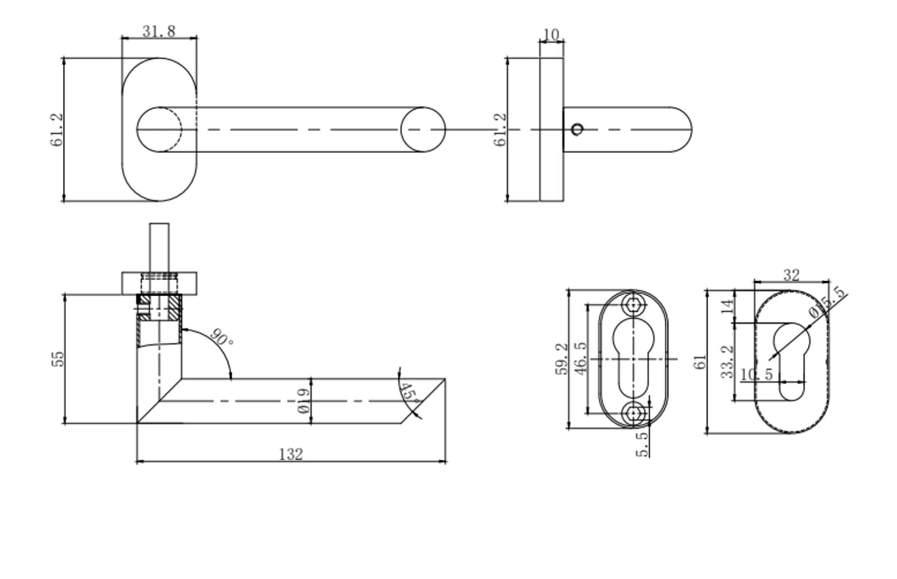 Set mânere poartă inox satinat AISI 316, tip clanță cu arc Premium – Virtuoso