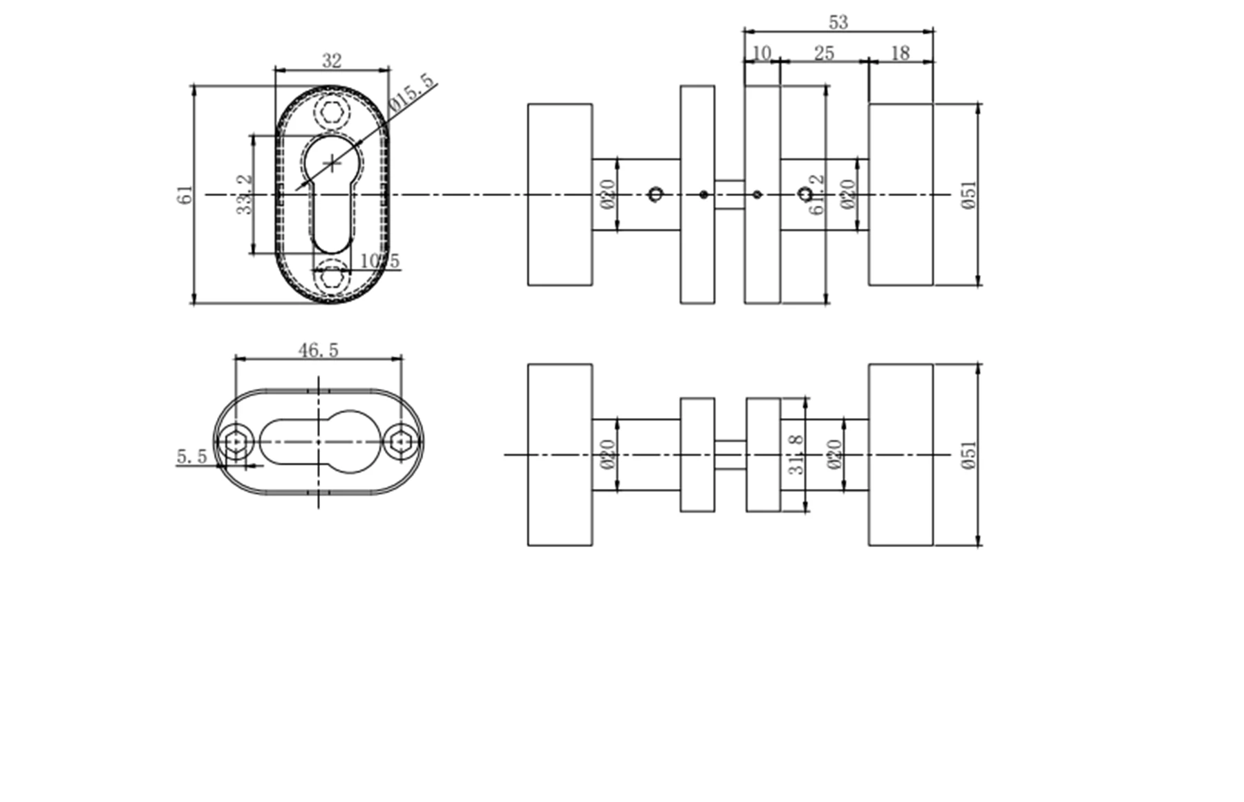 Set mânere poartă inox satinat AISI 316, cu buton cilindric cu arc, Premium – Virtuoso