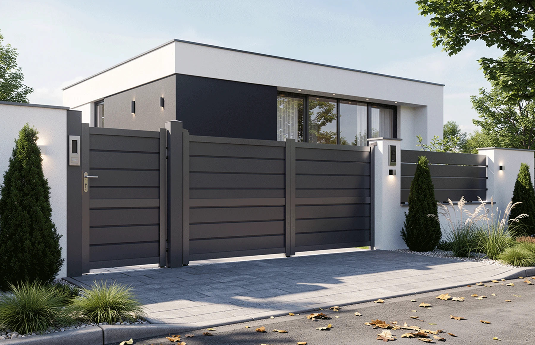 Set porti metalice din aluminiu, gri antracit, model Baldur