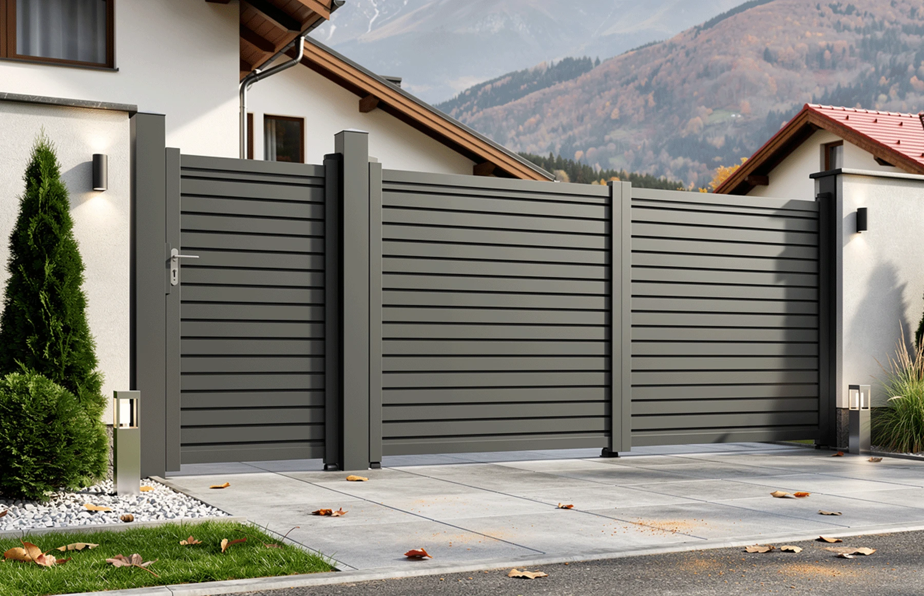 Set porti metalice din aluminiu, gri antracit, model Jaluzea Deluxe 