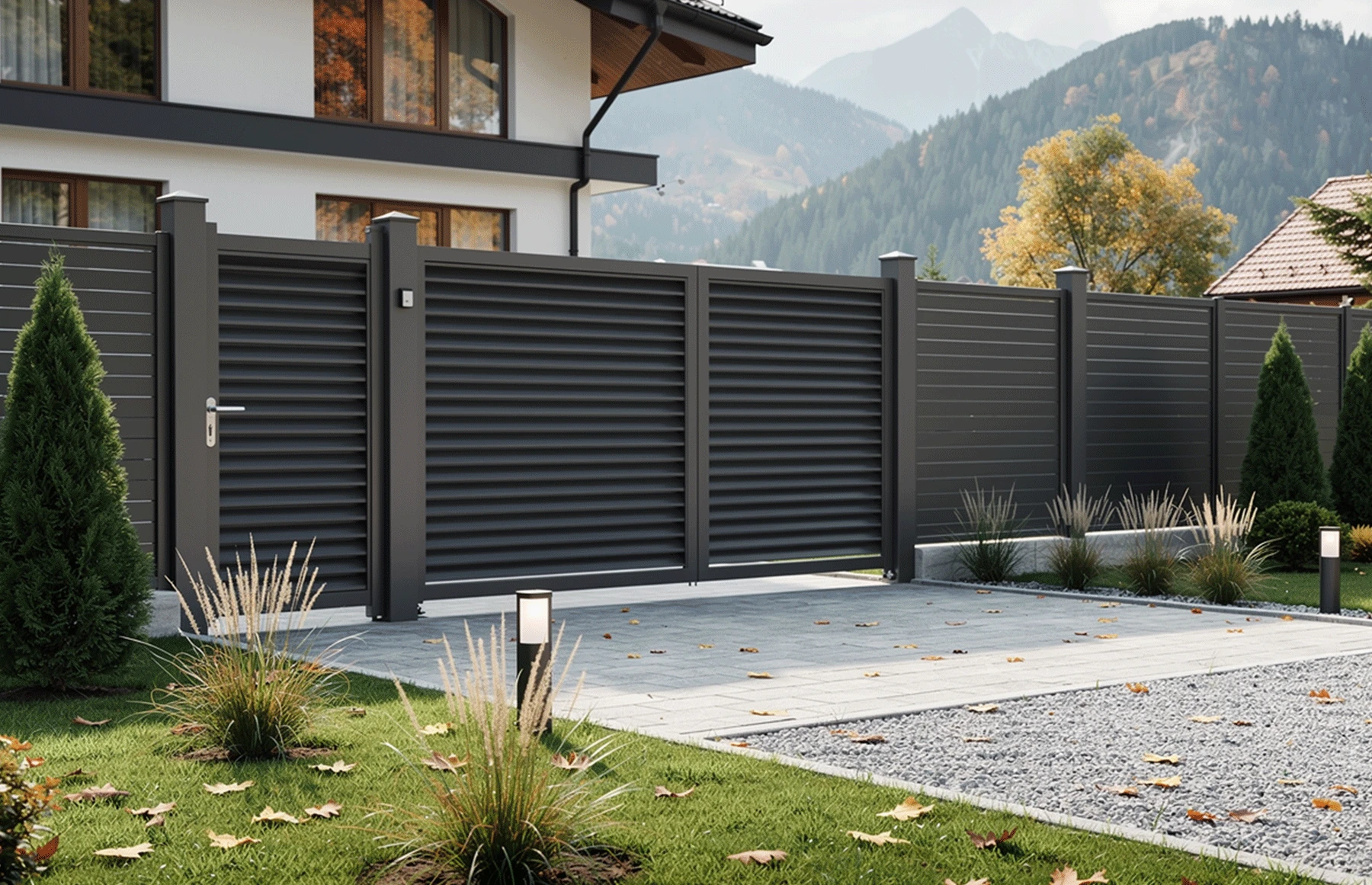 Set porti metalice din aluminiu, gri antracit, model Jaluzea Suprem