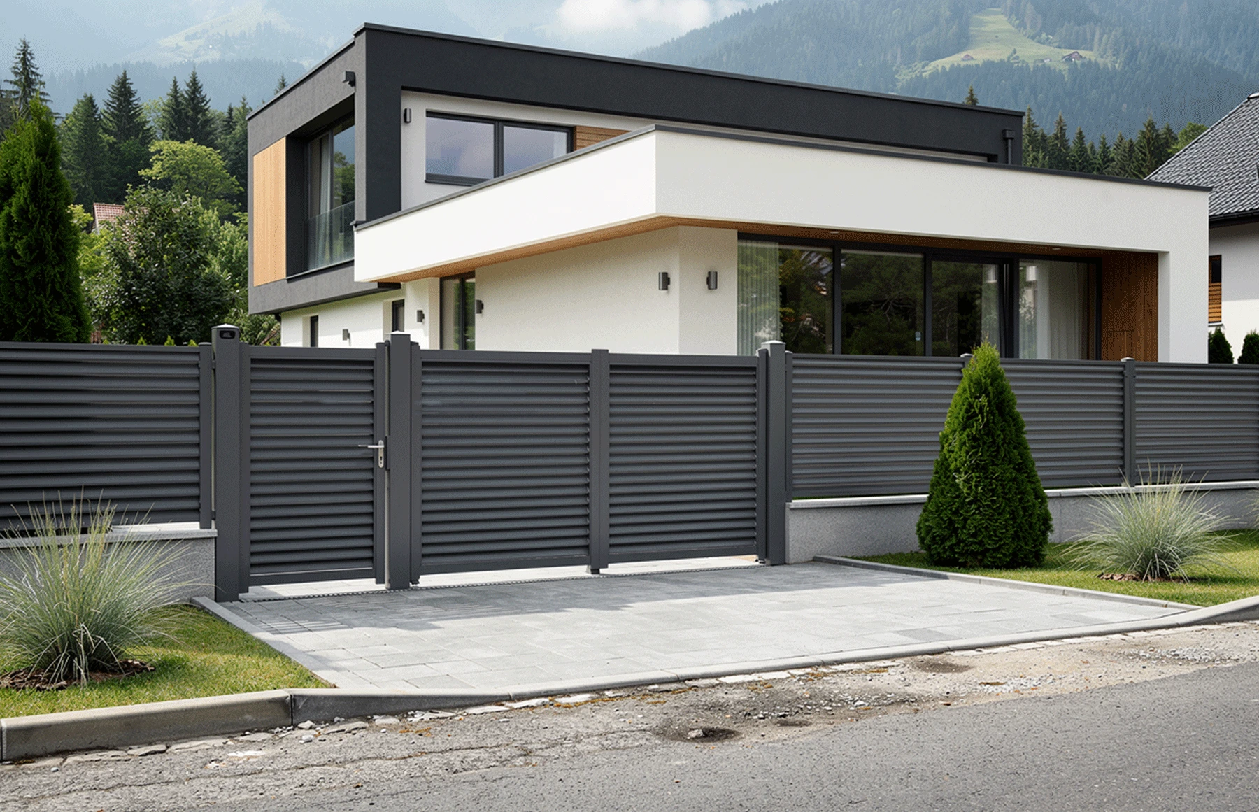 Set porti metalice din aluminiu, maro, model Jaluzea Suprem