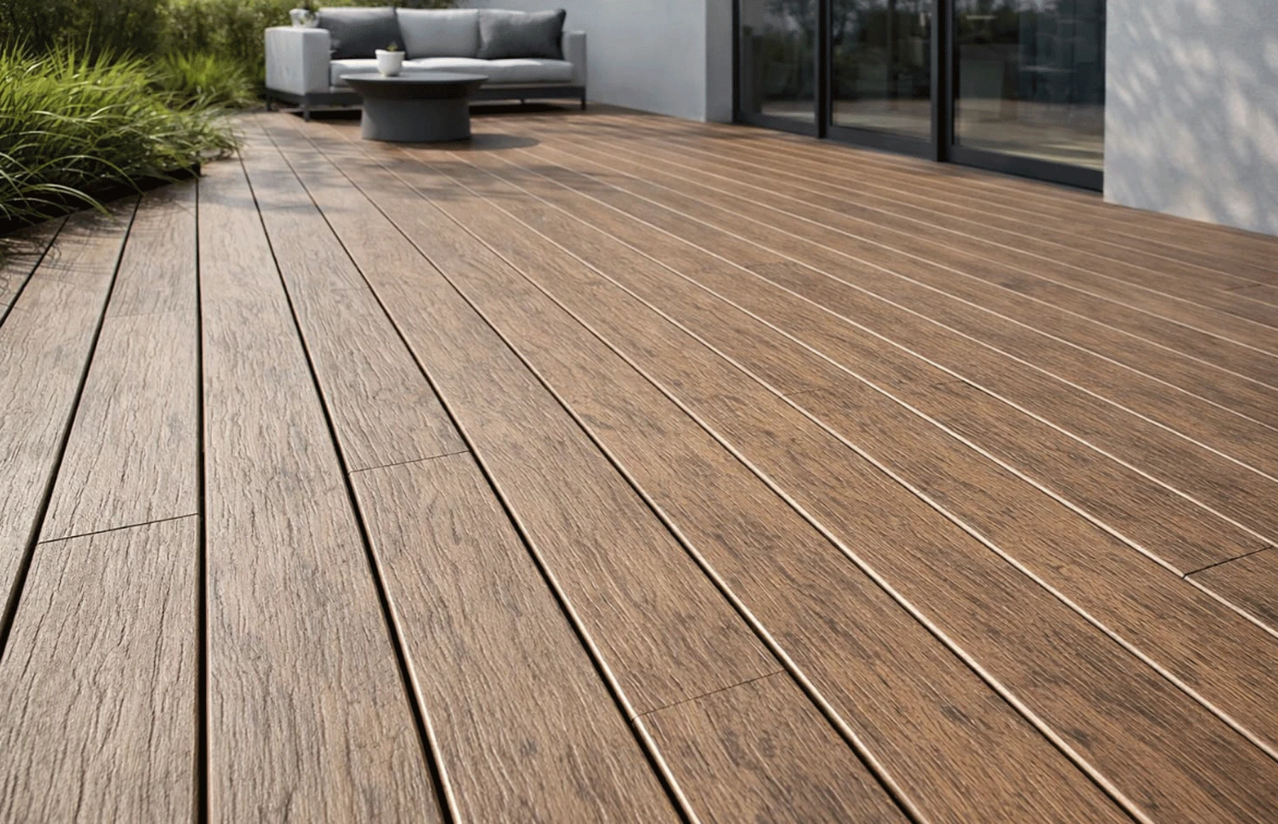 Placa WPC decking antichizat /dungi stejar inchis, gol rotund Dimensiune: 146x22.8mm, Lungime: 3800mm