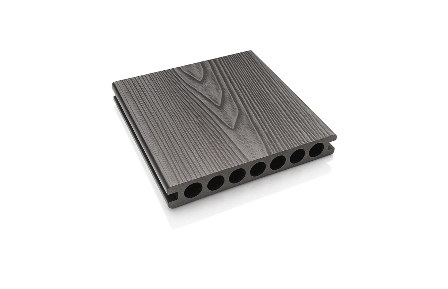 Placa Deck 3D Gri din WPC 150x23mm, L 3800mm, Structura cu Gol Rotund pentru Rezistenta Sporita
