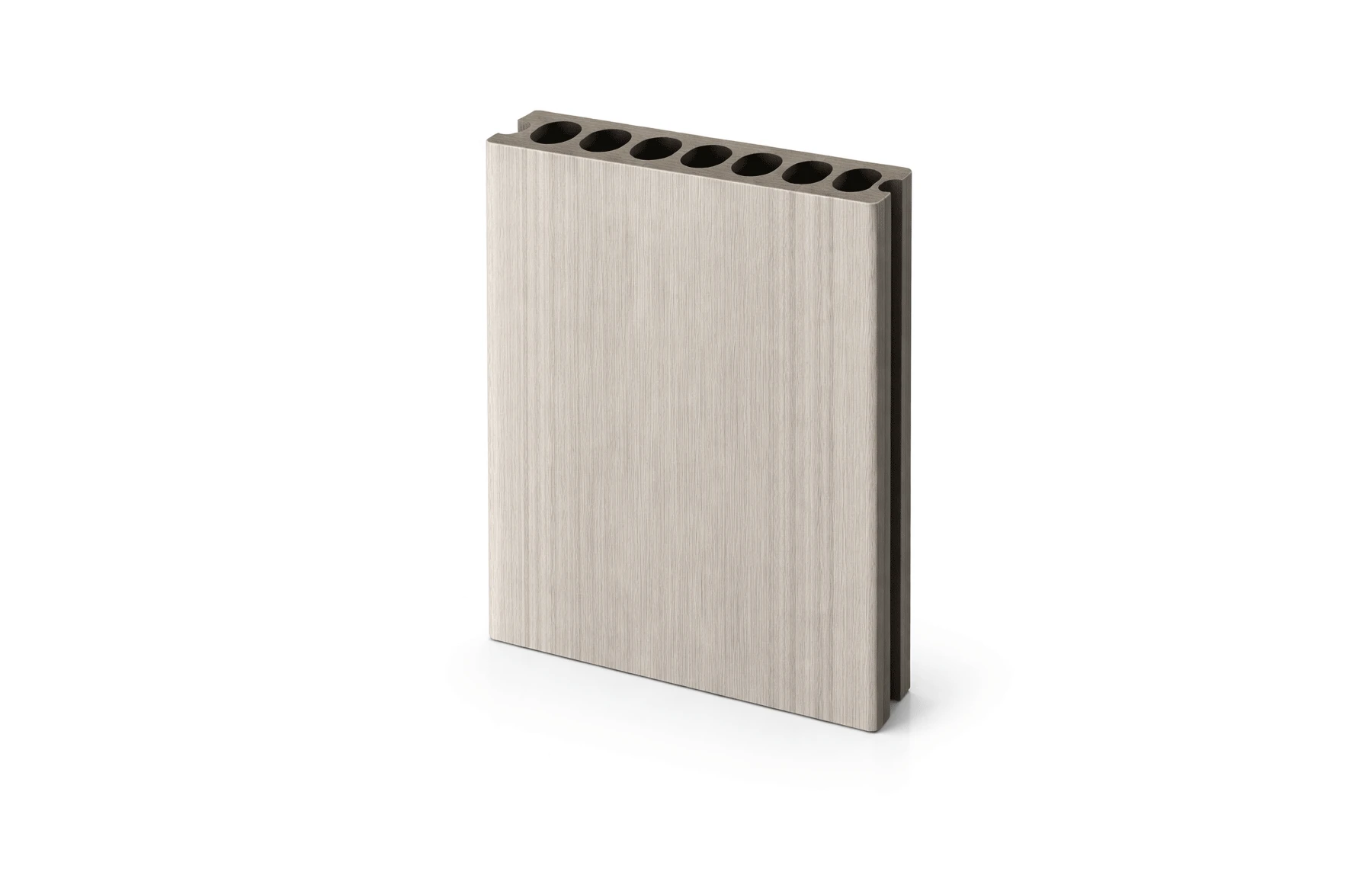 Placă Deck 3D cu 2 fete, din WPC 148x23mm, L 3800mm, Structura cu Gol Rotund pentru Rezistenta Sporita, o fata maro, o fata gri deschis