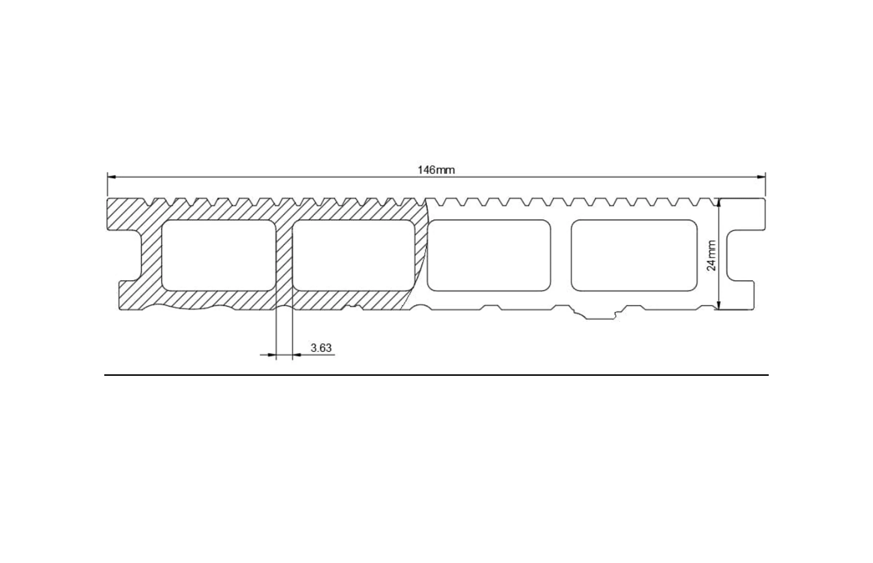 Placa Decking WPC Negru 146x24mm, L 3800mm, Gama ECO 3800 mm
