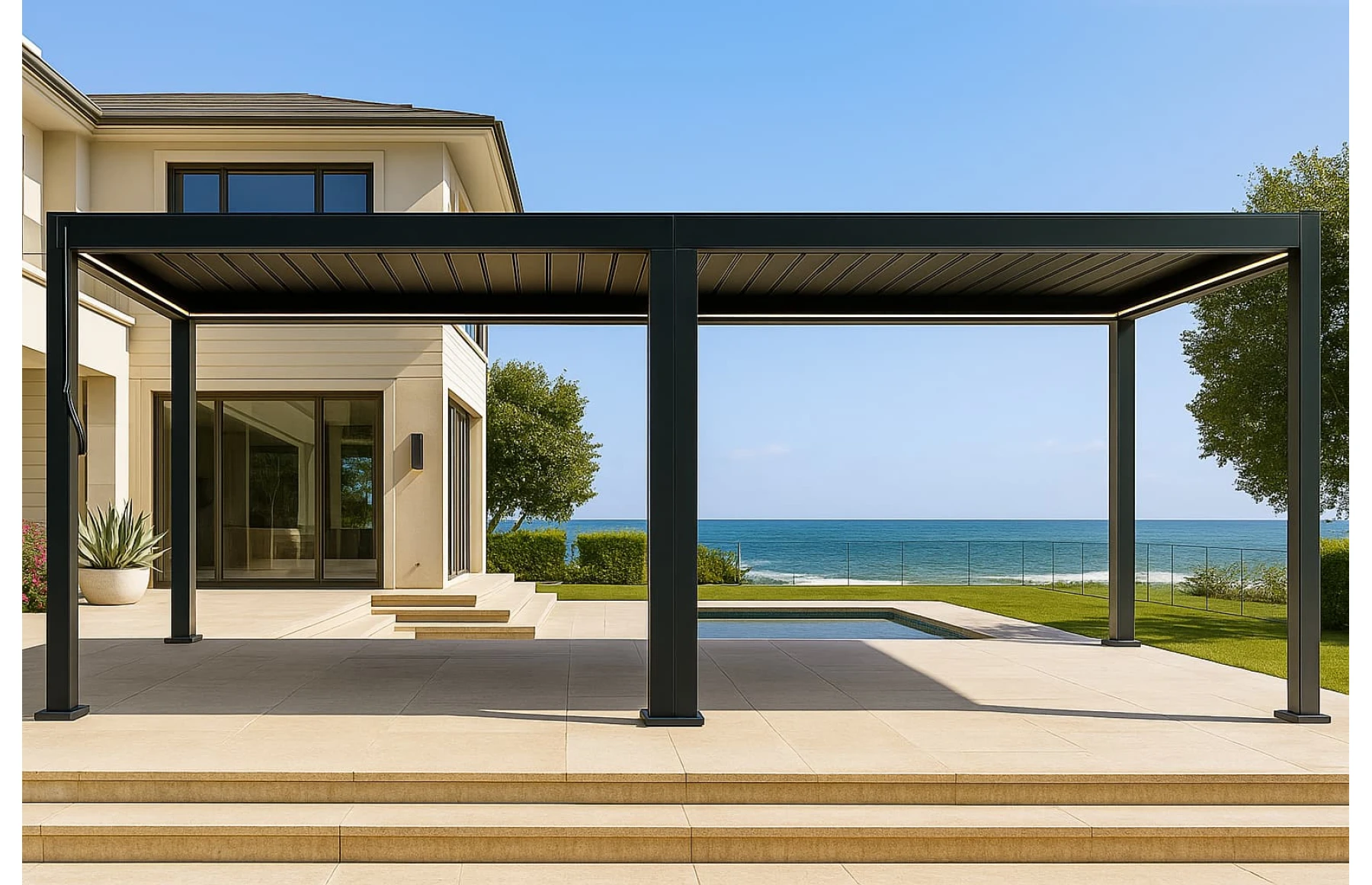 Pergola Bioclimatica X 2.0, Aluminiu, 4x8m, LED Lumina Calda, Gri Antracit