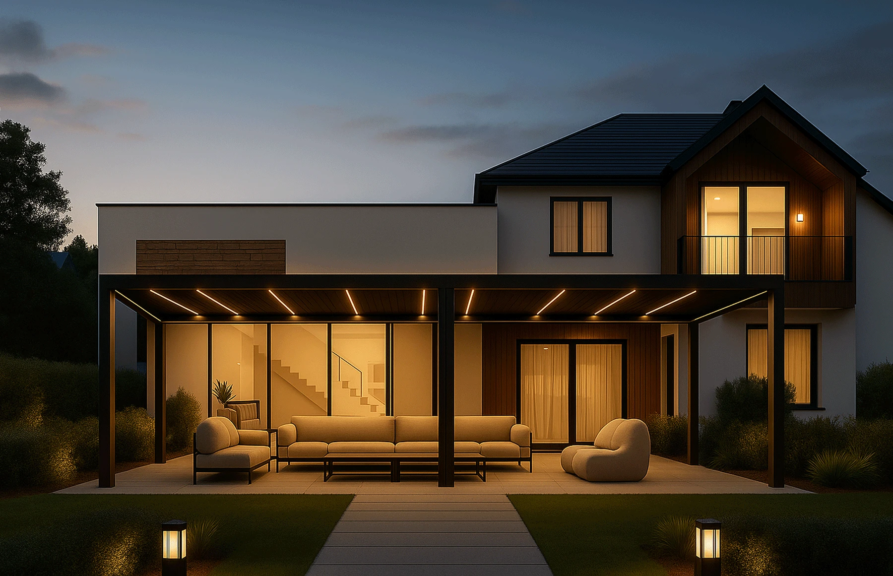 Pergola Bioclimatica Deluxe 2.0, Aluminiu, 4x8m, LED Lumina Calda, Gri Antracit