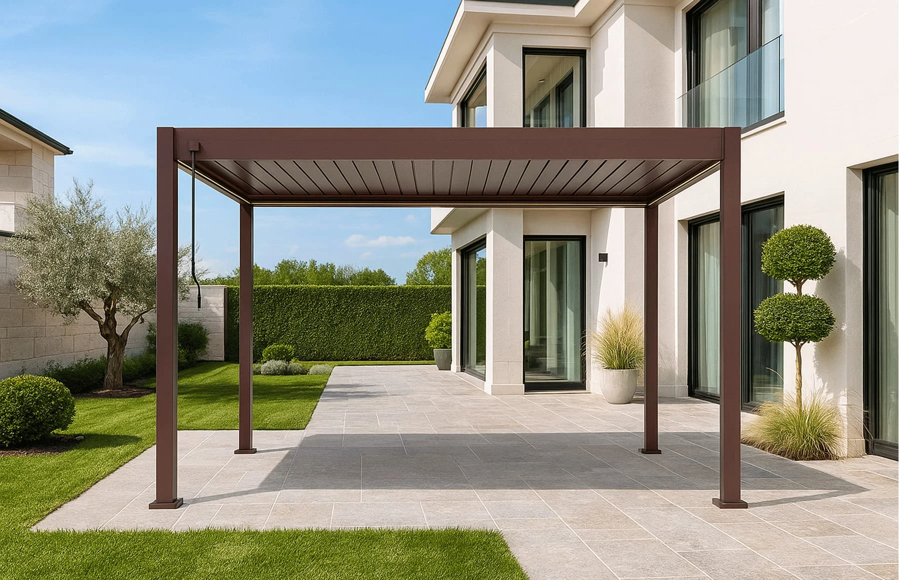 Pergola Bioclimatica X 2.0, Aluminiu, 3x4m, LED Lumina Calda, Maro