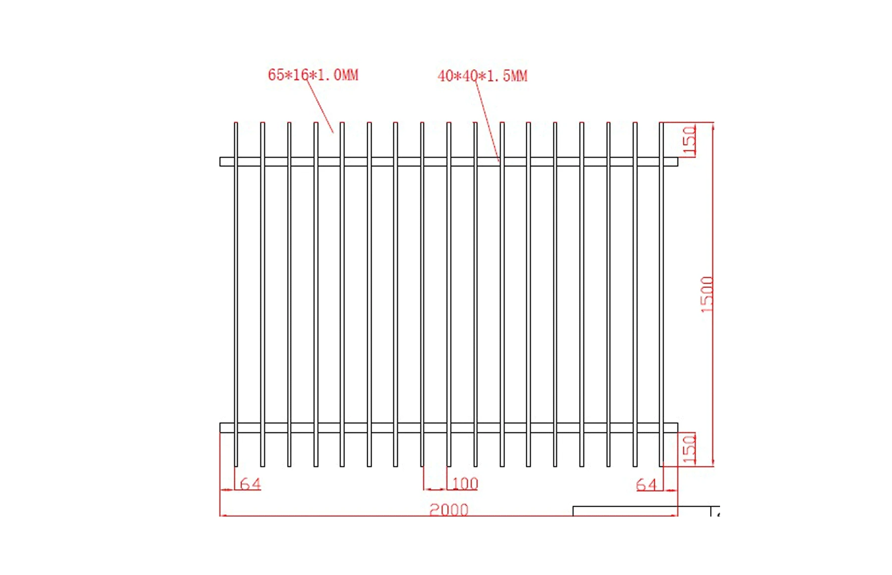 Gard metalic din aluminiu, model Light Straight, 2000x1500mm, Gama Light