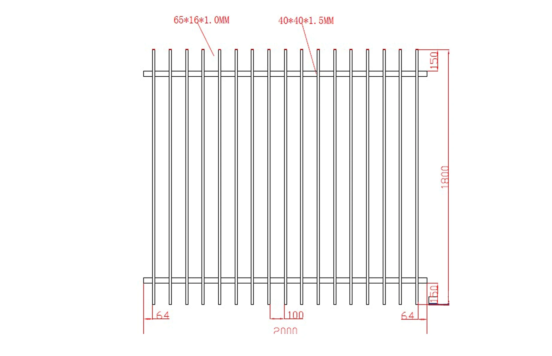 Gard metalic din aluminiu, model Light Straight, 2000x1800mm, Gama Light