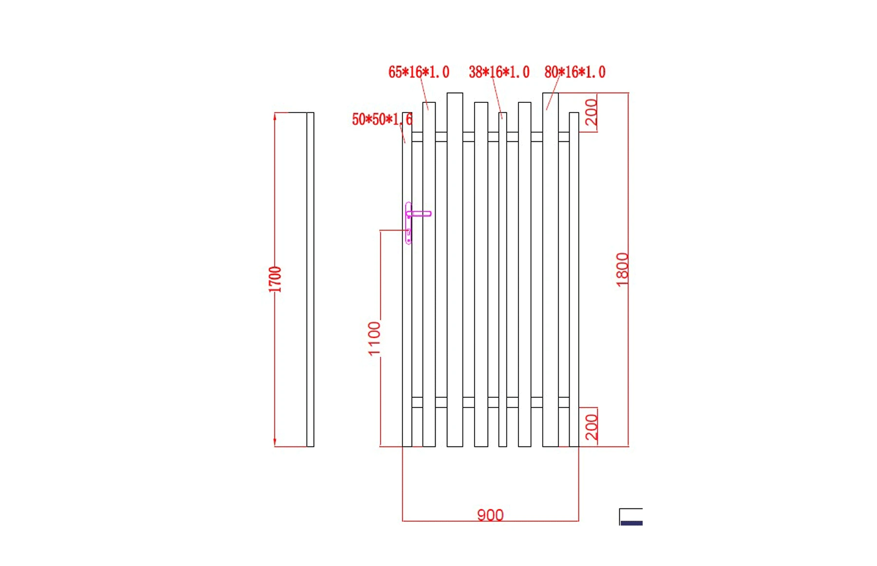 Poarta pietonala aluminiu Light Wave, 900mm lungime x 1800mm inaltime, Negru RAL 9005, Gama Light