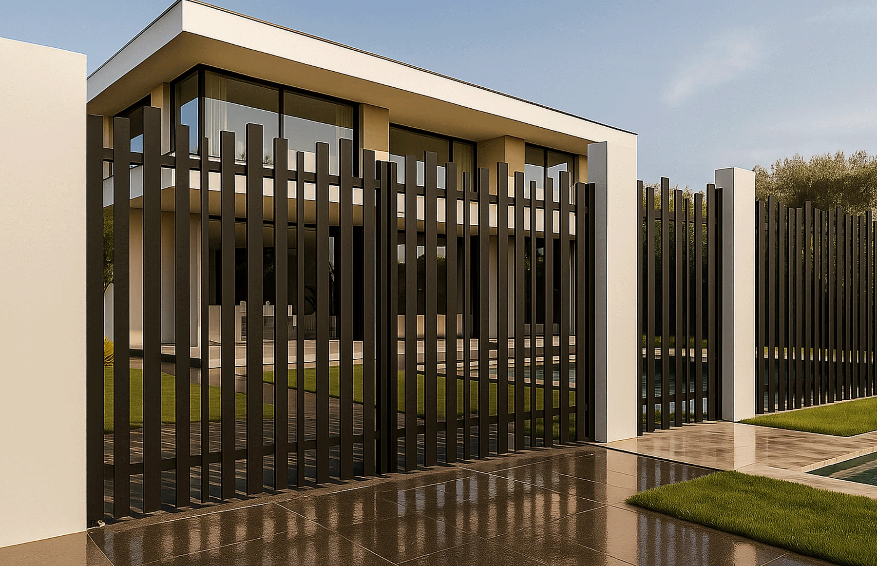 Poarta auto batanta aluminiu 3000x1800mm, prefabricat, model Light Wave, Negru, Gama Light