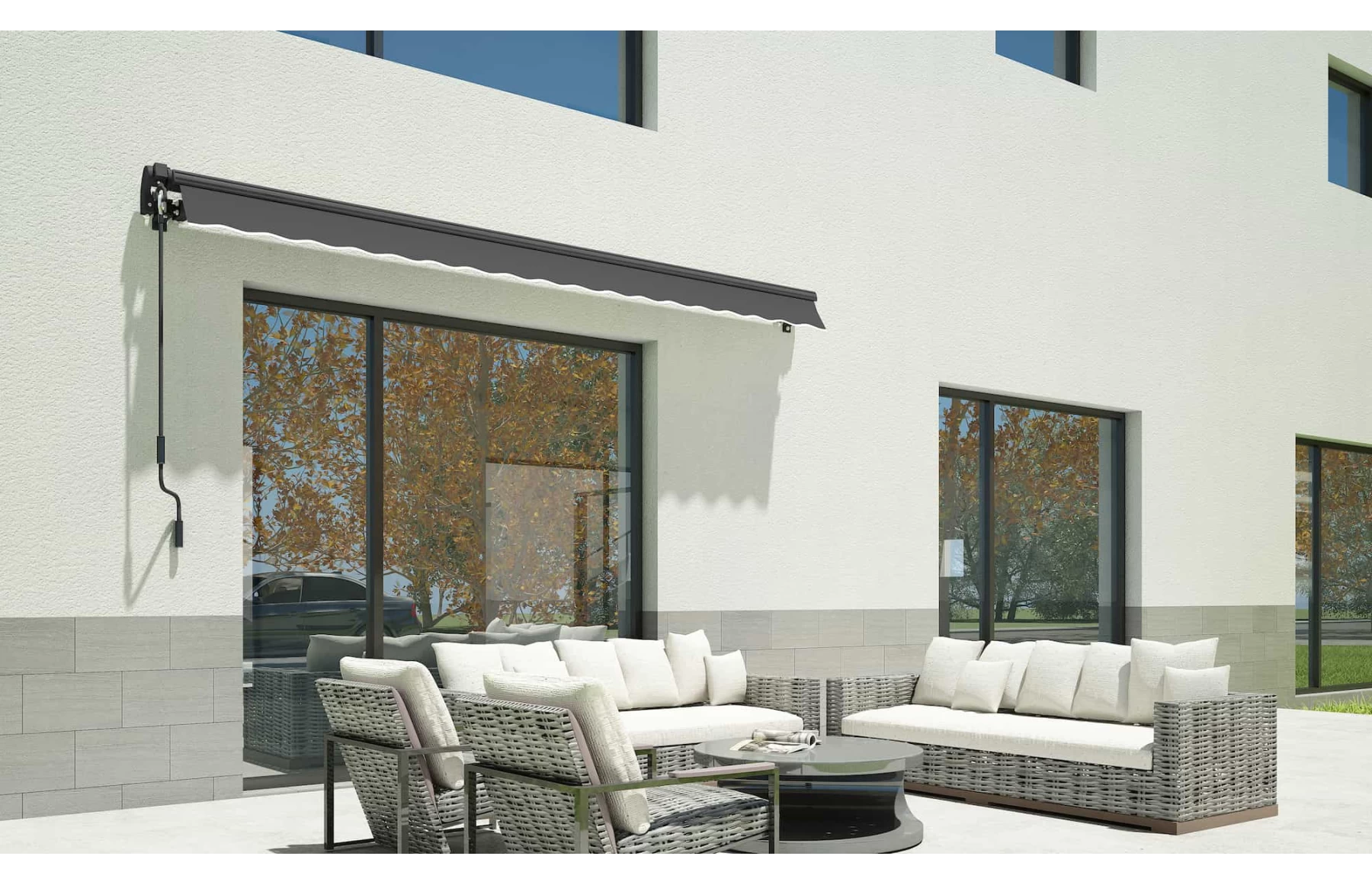 Marchiză/Copertină retractabilă manuală cu braț articulat 3x2,5 m poliester dungi, aluminiu