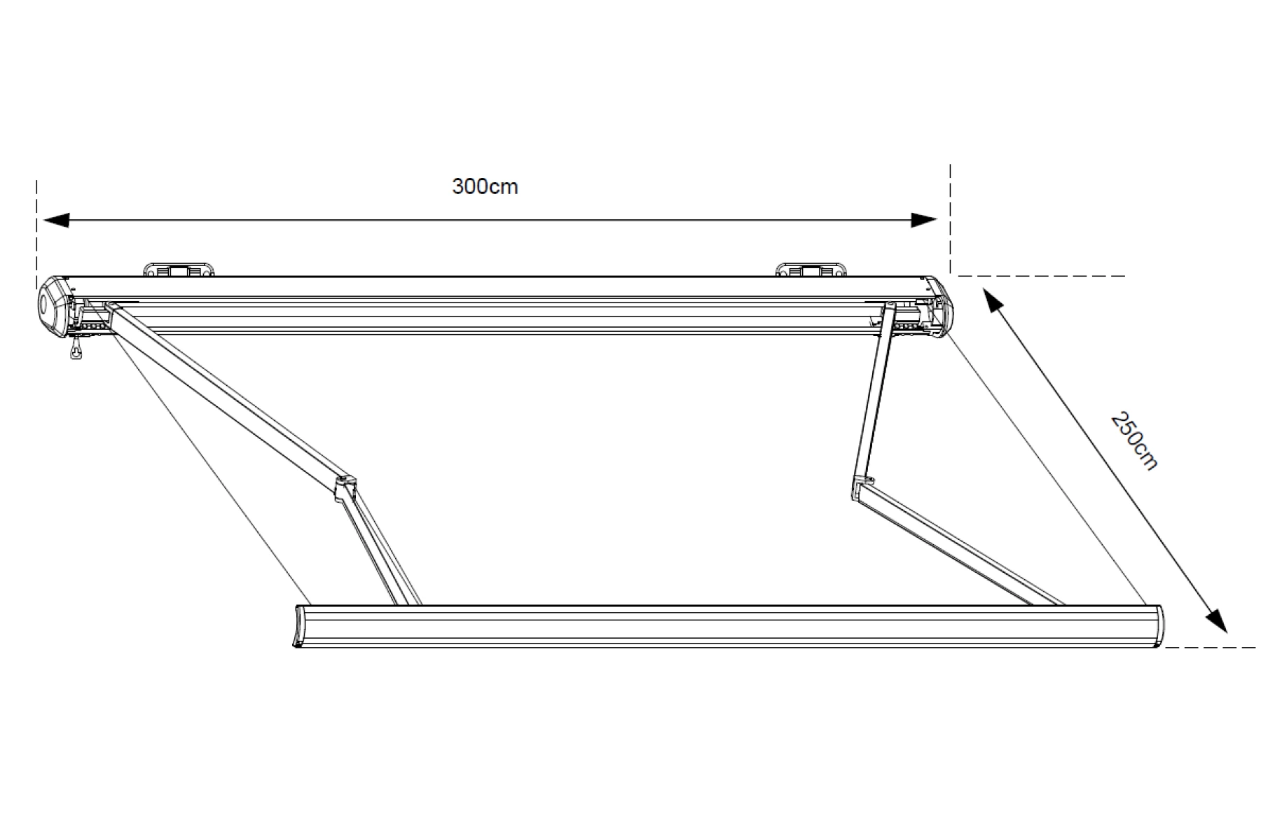 Marchiză/Copertină retractabilă PREMIUM, manuală cu braț articulat 3x2,5 m poliester dungi, aluminiu