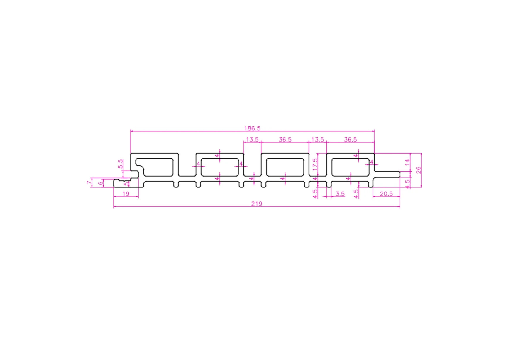 Riflaj WPC canelat negru, Dimensiune: 219x26mm