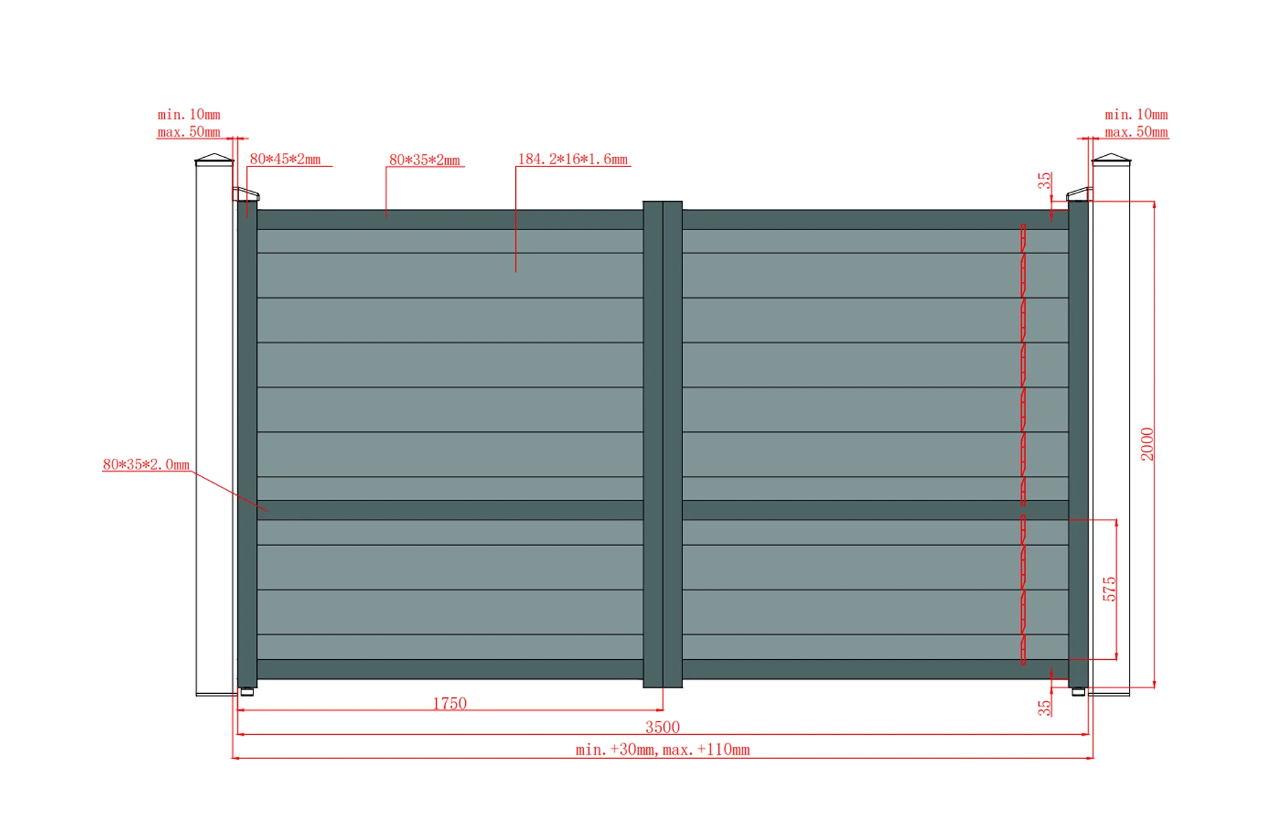 Poarta auto batanta aluminiu 3500x2000mm, prefabricat, model Baldur, gri antracit