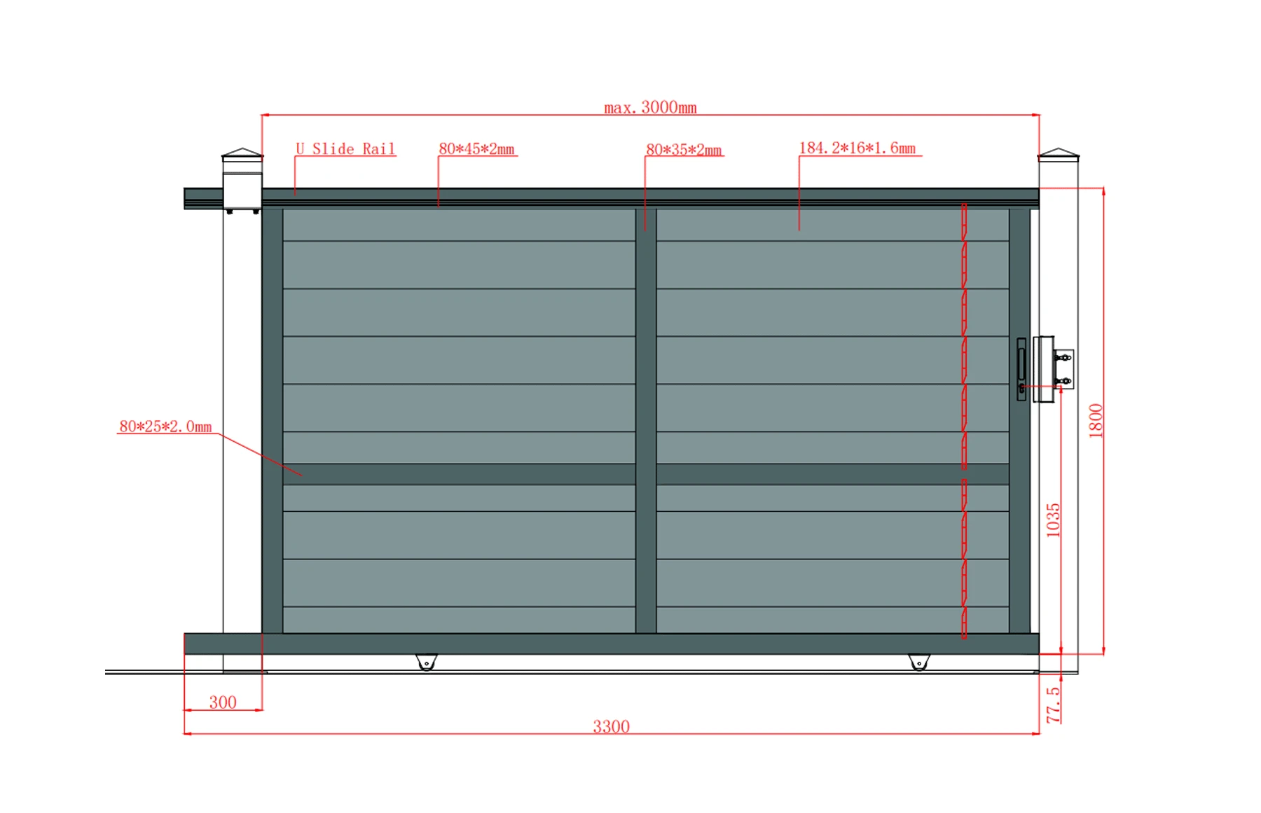Poarta culisanta  din aluminiu, prefabricata, model Baldur, 3000x1800mm, maro