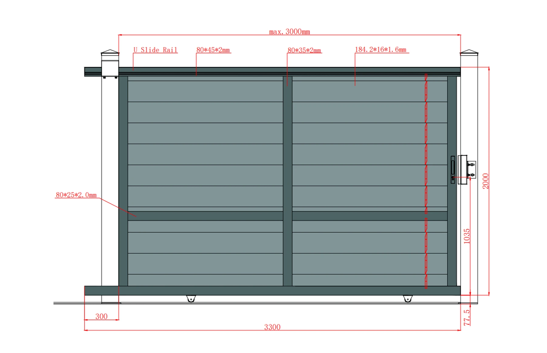 Poarta culisanta  din aluminiu, prefabricata, model Baldur, 3000x2000mm, gri antracit