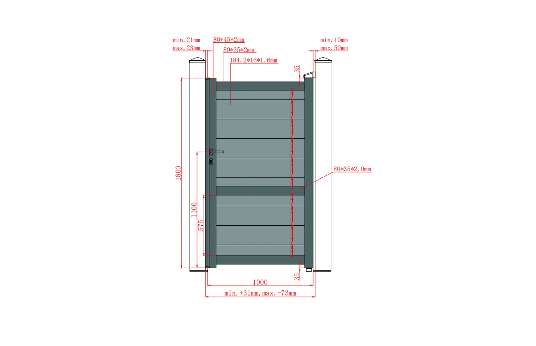 Poarta pietonala aluminiu Baldur, 1000mm lungime x 1800mm inaltime, gri antracit