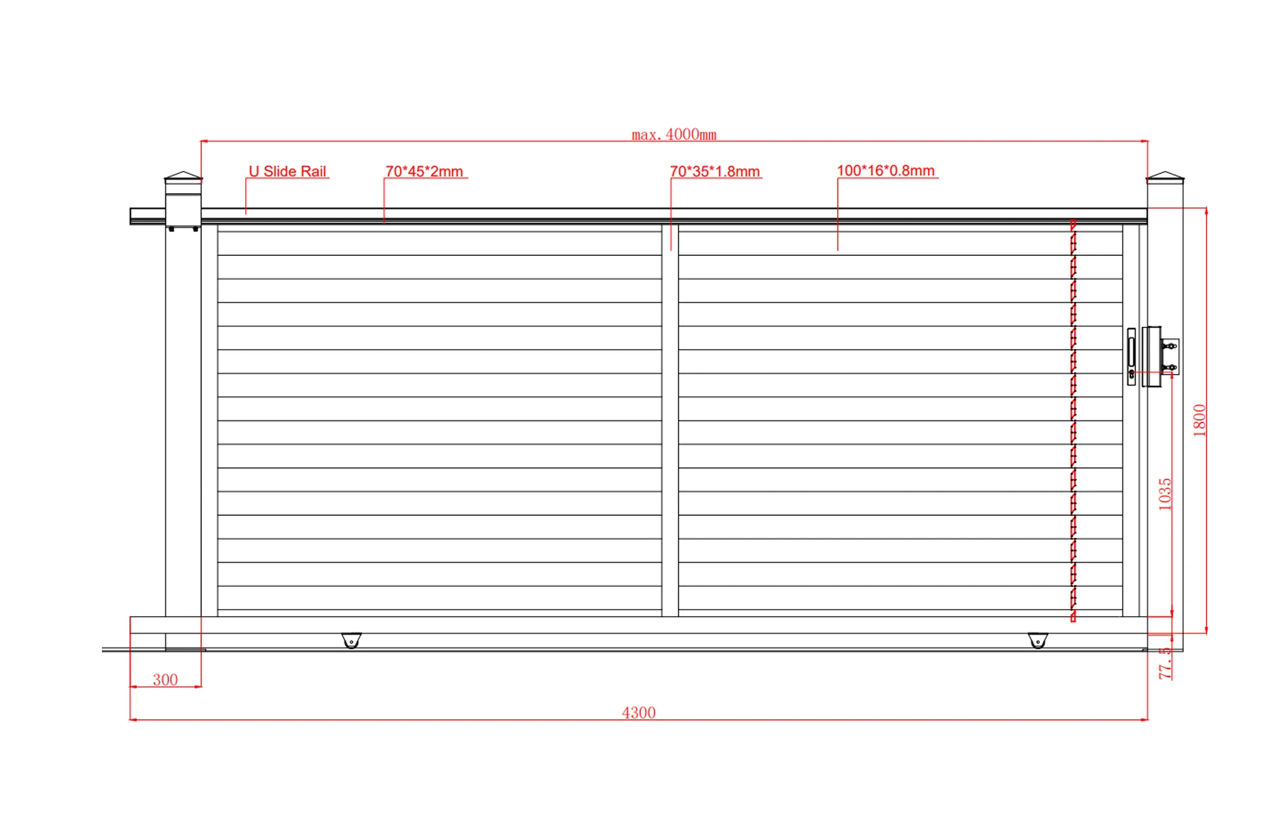 Poarta culisanta metalica din aluminiu, prefabricata, gri antracit, model Jaluzea Deluxe, 4000x1800mm