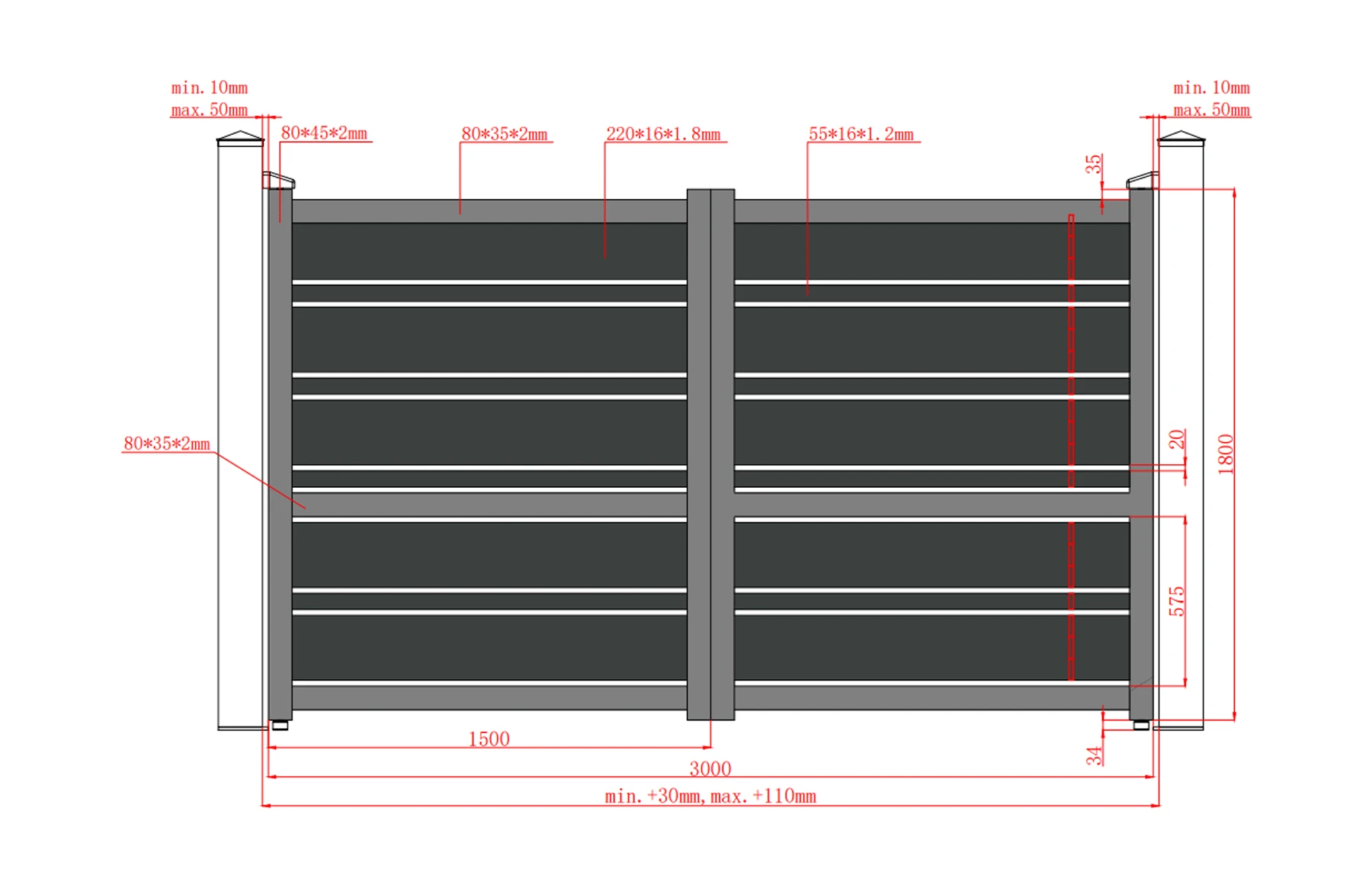 Poarta auto batanta aluminiu 3000x1800mm, prefabricat, model Neptun, gri antracit
