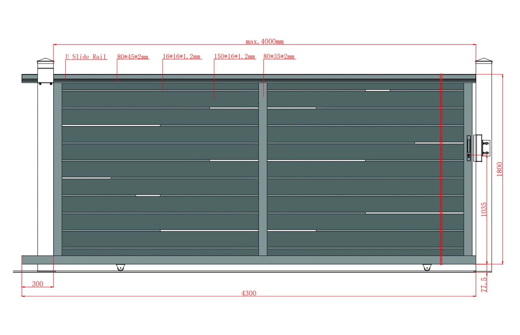Poarta culisanta  din aluminiu, prefabricata, model Ragnar, 4000x1800mm, insertii tip lemn aluminiu