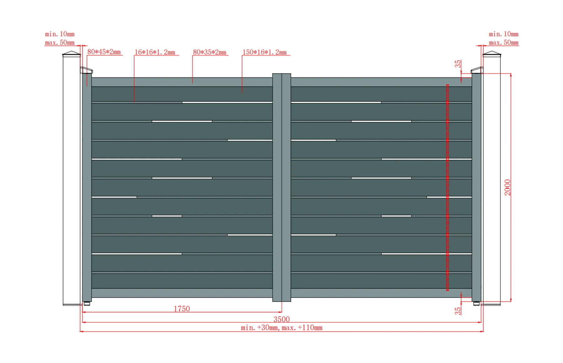 Poarta auto batanta, 3500x2000mm, model Ragnar, insertii tip lemn aluminiu