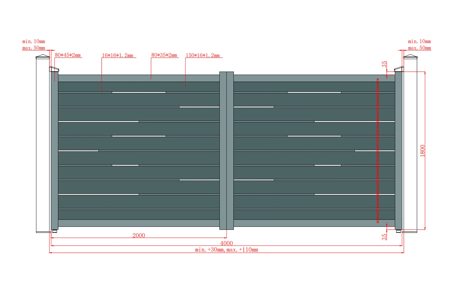 Poarta auto batanta, 4000x1800mm, model Ragnar, insertii tip lemn aluminiu