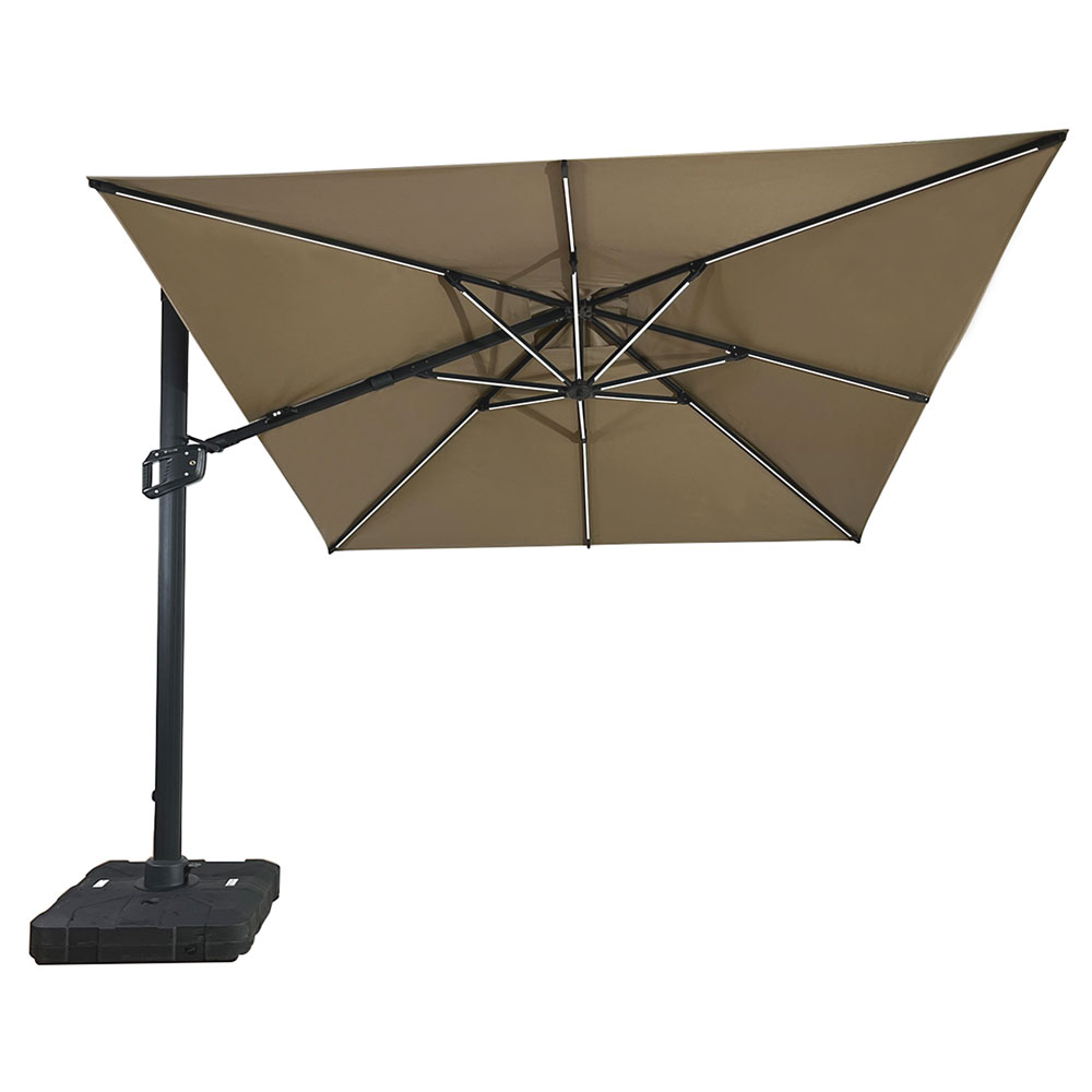 Umbrela de soare 3x3m pentru terasa si gradina, aluminiu, pliabila, culoare kaki, include suport de plastic
