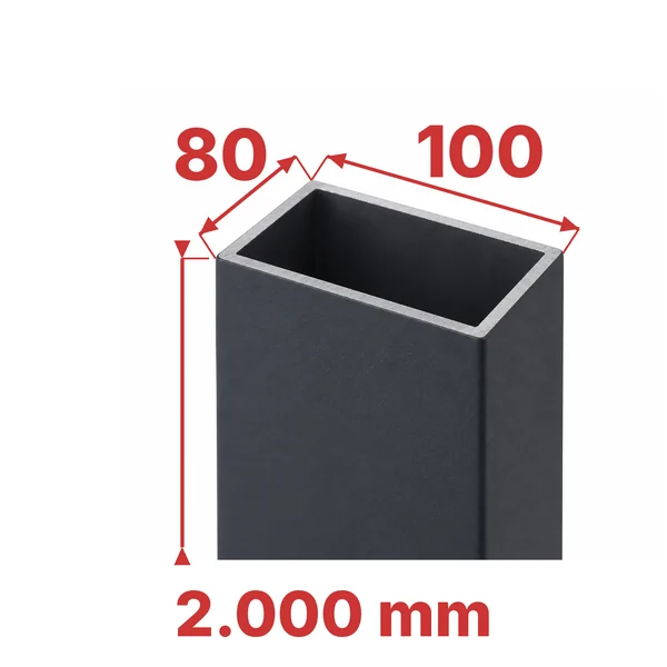 Capătul stâlpului stâlp aluminiu 100 × 80 × 2000 mm, cu secțiunea și înălțimea cotate