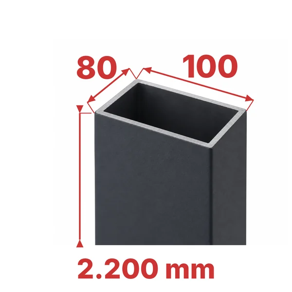 Capătul stâlpului stâlp aluminiu 100×80×2200 mm, cu secțiunea și înălțimea cotate
