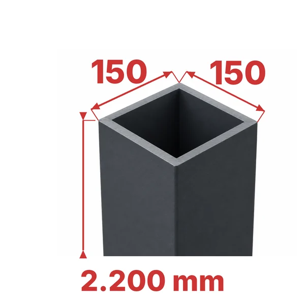 Capătul stâlpului stâlp aluminiu 150×150×2200 mm, cu secțiunea și înălțimea cotate