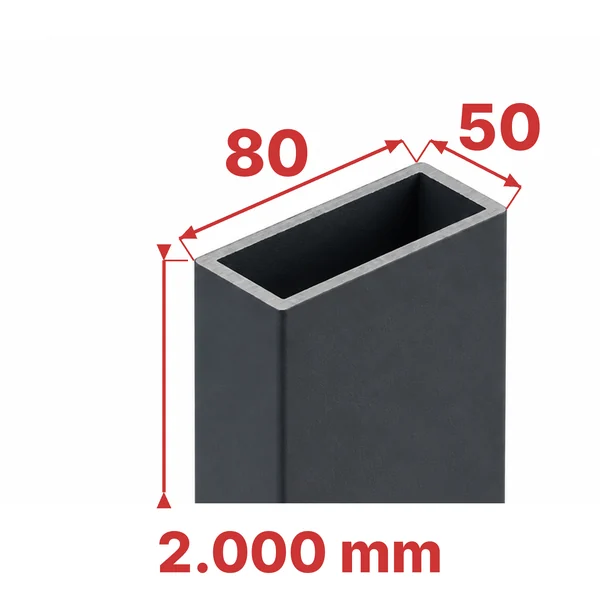 Capătul stâlpului stâlp aluminiu 50 × 80 × 2000 mm, cu secțiunea și înălțimea cotate