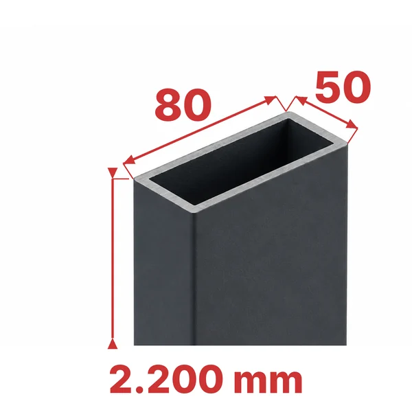 Capătul stâlpului stâlp aluminiu 50×80×2200 mm, cu secțiunea și înălțimea cotate